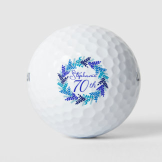 Elegant Blue Wreath 70th Birthday Golfball