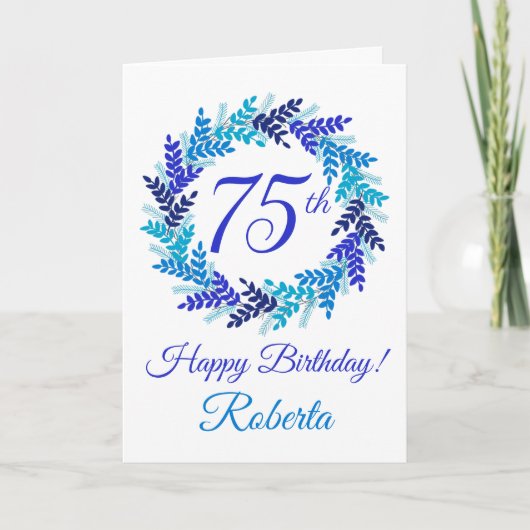 Elegant Blue Wreath 75. Geburtstag Karte (Vorderseite)