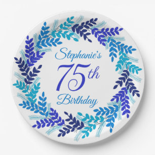 Elegant Blue Wreath 75. Geburtstag Pappteller