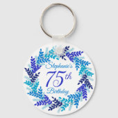 Elegant Blue Wreath 75. Geburtstag Schlüsselanhänger (Vorderseite)