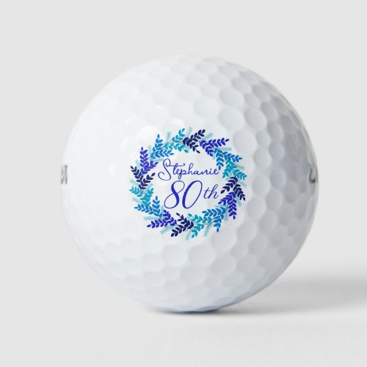 Elegant Blue Wreath 80th Birthday Golfball (Vorderseite)