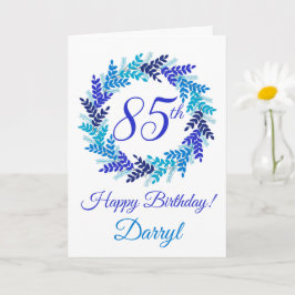 Elegant Blue Wreath 85. Geburtstag Karte