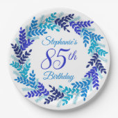 Elegant Blue Wreath 85. Geburtstag Pappteller (Vorderseite)