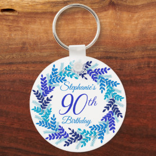 Elegant Blue Wreath 90. Geburtstag Schlüsselanhäng Schlüsselanhänger