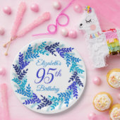 Elegant Blue Wreath 95. Geburtstag Pappteller (Party)