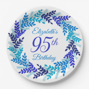 Elegant Blue Wreath 95. Geburtstag Pappteller