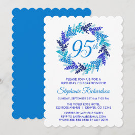 Elegant Blue Wreath 95. Geburtstagsparty Einladung