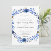 Elegant Blue Wreath | alle Eltern, die Hochzeit ve Einladung (Stehend Vorderseite)