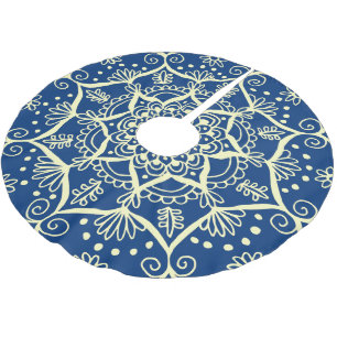 Elegant Blue Yellow Holiday Mandala Boho Polyester Weihnachtsbaumdecke