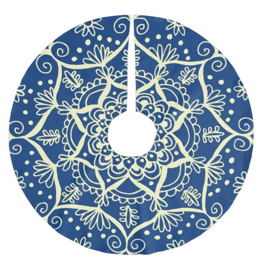 Elegant Blue Yellow Holiday Mandala Boho Polyester Weihnachtsbaumdecke (Vorderseite)