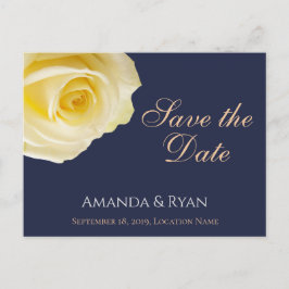 Elegant Blue Yellow Rose Wedding Save the Date Ankündigungspostkarte