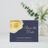 Elegant Blue Yellow Rose Wedding Save the Date Ankündigungspostkarte (Stehend Vorderseite)