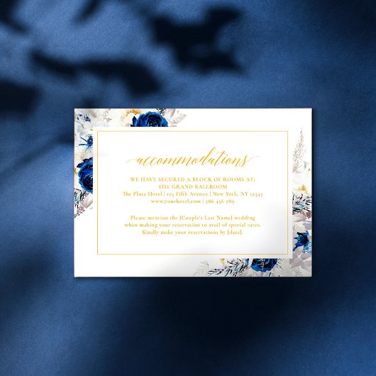 Elegant Blue Yellow Wedding Accommodation Card Dankeskarte