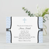 Elegant Blue Zickzack Christening Einladung (Stehend Vorderseite)
