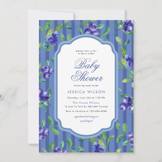 Elegant Blueberry Berry Sweet Baby Shower Einladung (Vorderseite)