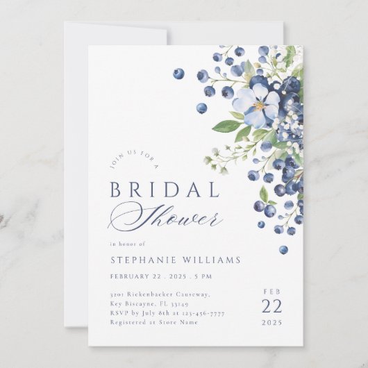 Elegant Blueberry Bridal Dusche Einladung (Vorderseite)