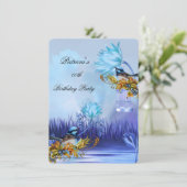 Elegant Bluebird Blue Aquamarin Lilac Gold Geburts Einladung (Stehend Vorderseite)