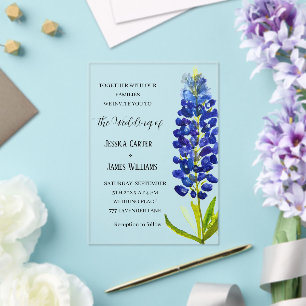Elegant Bluebonnet Texas Watercolor Floral Wedding Acryleinladungen