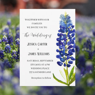 Elegant Bluebonnet Texas Watercolor Floral Wedding Einladung