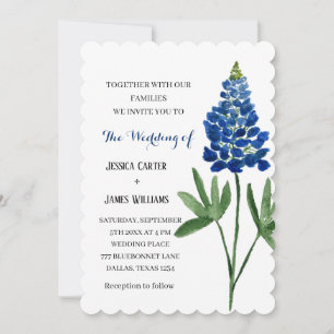 Elegant Bluebonnet Texas Watercolor Floral Wedding Einladung