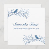 Elegant Bluejays auf einer Zweigniederlassung Save The Date (Vorne/Hinten)