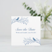 Elegant Bluejays auf einer Zweigniederlassung Save The Date (Stehend Vorderseite)