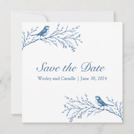 Elegant Bluejays auf einer Zweigniederlassung Save The Date