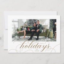 Elegant Blühe formale Script Holiday Foto Card