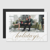 Elegant Blühe formale Script Holiday Foto Card Magneteinladung (Vorne/Hinten)