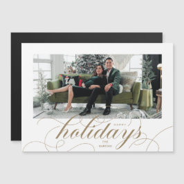 Elegant Blühe formale Script Holiday Foto Card Magneteinladung