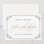 Elegant blühe Kalligraphie Save the Date Vintag (Vorne/Hinten)