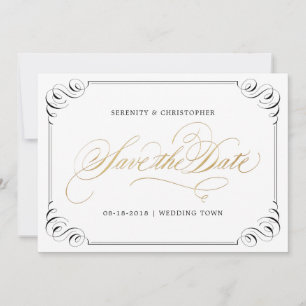 Elegant blühe Kalligraphie Save the Date Vintag