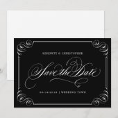 Elegant blühe Kalligraphie Save the Date Vintag (Vorne/Hinten)