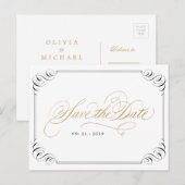 Elegant blühe Kalligraphie Save the Date Vintag Ankündigungspostkarte (Vorne/Hinten)