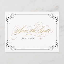Elegant blühe Kalligraphie Save the Date Vintag Ankündigungspostkarte