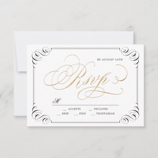 Elegant blühend Kalligraphie Jahrgang Hochzeit UAW RSVP Karte (Vorderseite)