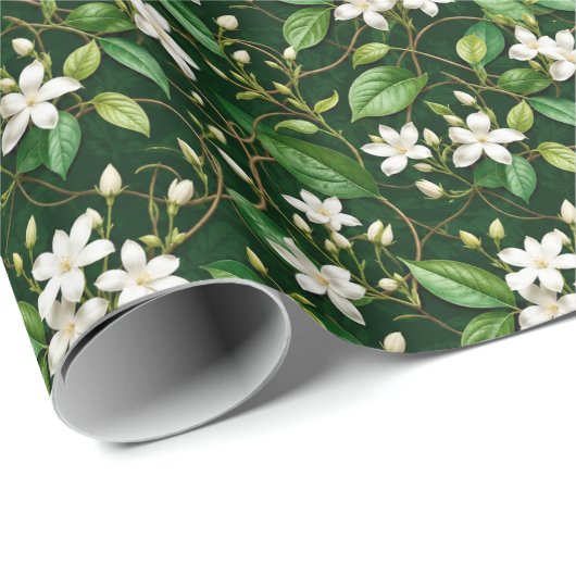 Elegant blühende Jasminranken Geschenkpapier (Rolleneckpunkt)