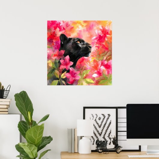Elegant blühende Wildblume Schwarzer Panther Poster (Heimbüro)