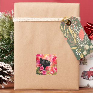 Elegant blühende Wildblume Schwarzer Panther Quadratischer Aufkleber