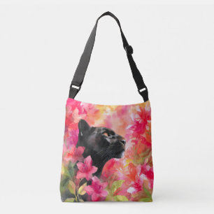 Elegant blühende Wildblume Schwarzer Panther Tragetaschen Mit Langen Trägern