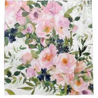 Elegant, Blumig, Vintage, Rosa und Weiß Duschvorhang