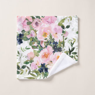 Elegant, Blumig, Vintage, Rosa und Weiß Waschlappen
