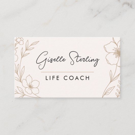 Elegant Blush and Black Botanical Life Coach Visitenkarte (Vorderseite)