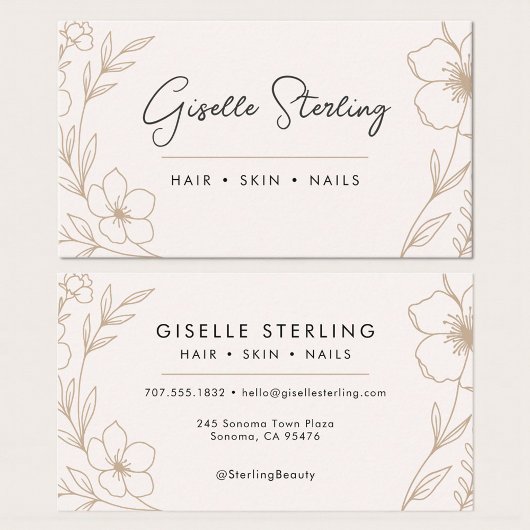 Elegant Blush and Black Botanical Typography Visitenkarte