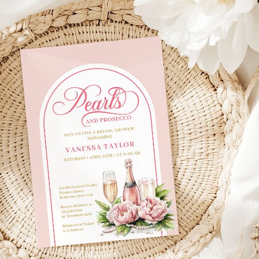 Elegant Blush and Gold Pearls Bridal Shower Card Einladung