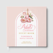 Elegant blush and gold petals prosecco sign book gästebuch (Vorderseite)