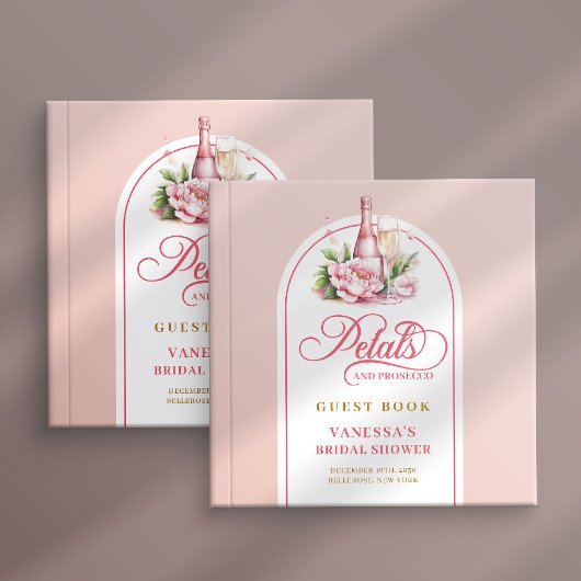 Elegant blush and gold petals prosecco sign book gästebuch