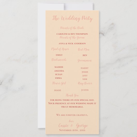 Elegant Blush & Black Floral Wedding Program Card Einladung (Rückseite)