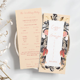 Elegant Blush & Black Floral Wedding Program Card Einladung