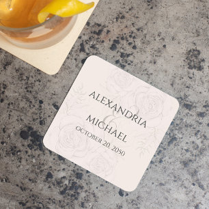 Elegant Blush Bloral Calligraphy Script Ampersand Rechteckiger Pappuntersetzer